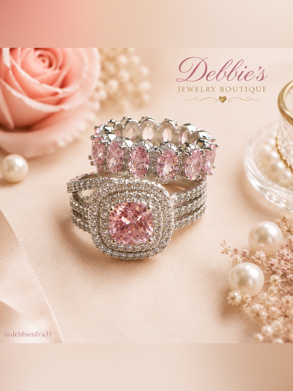 NEW Pink Crystal Statement Ring Set NWT Debbie’s Boutique Multiple Qty SIZE 7